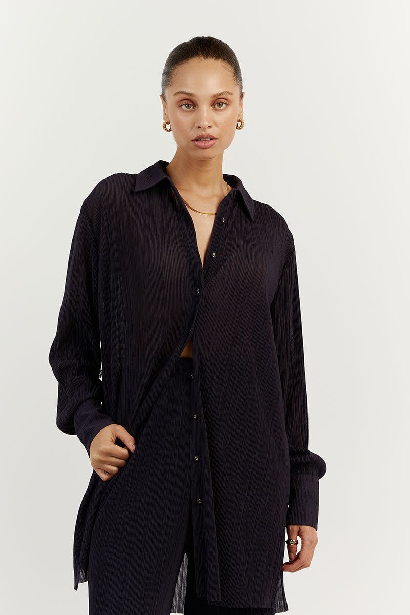 PORTER INK PLISSE COLLARED SHIRT