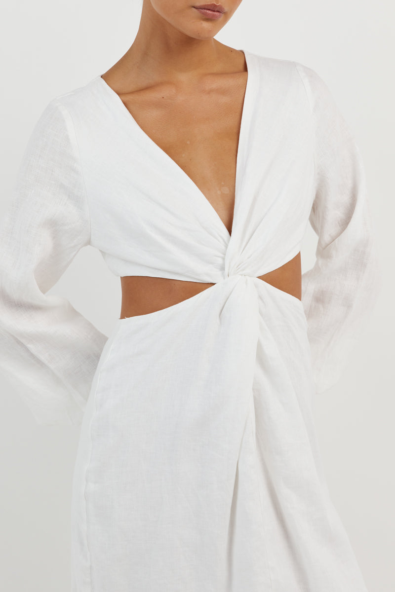 TINA WHITE LINEN MINI DRESS