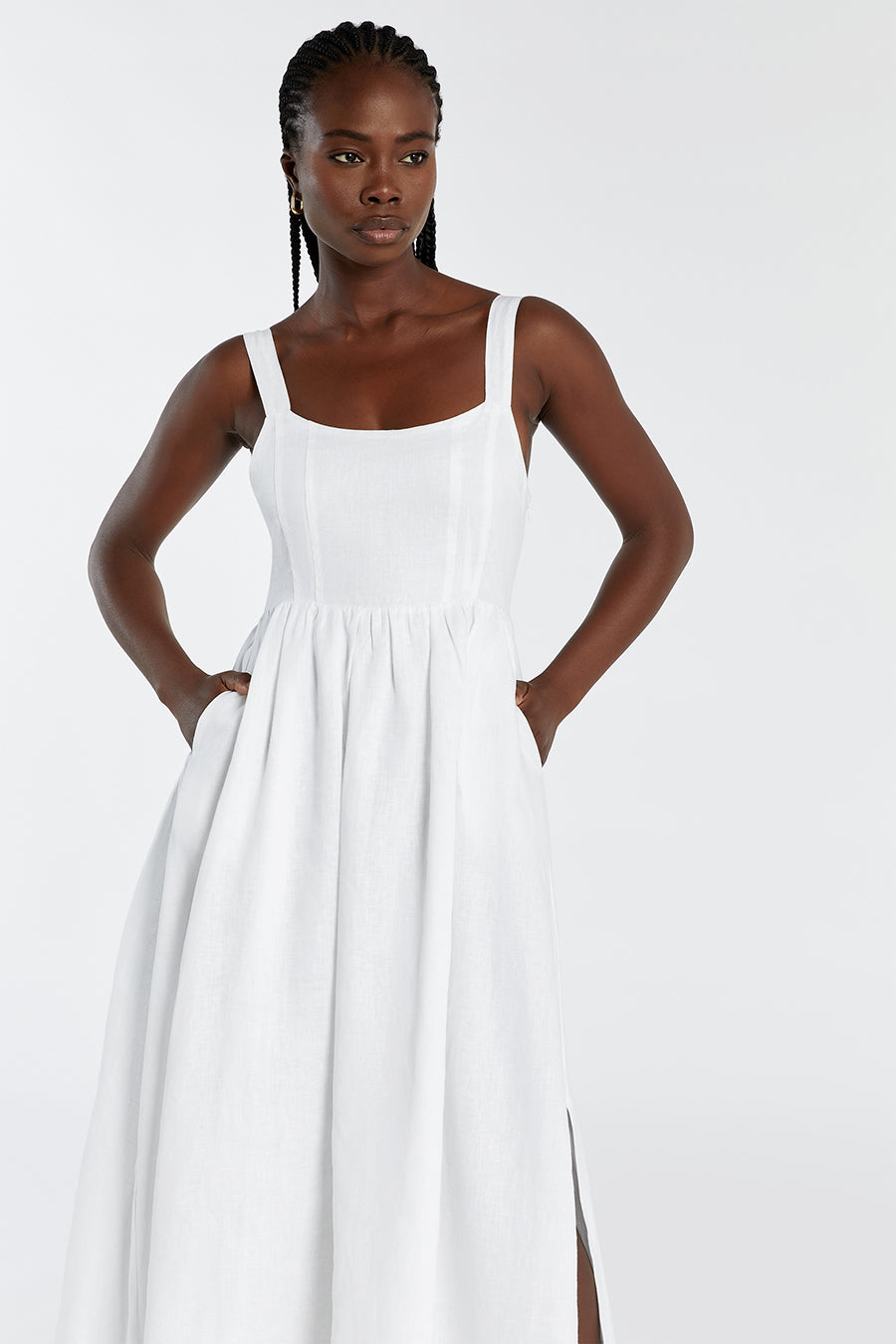 SPENCER WHITE LINEN MIDI DRESS