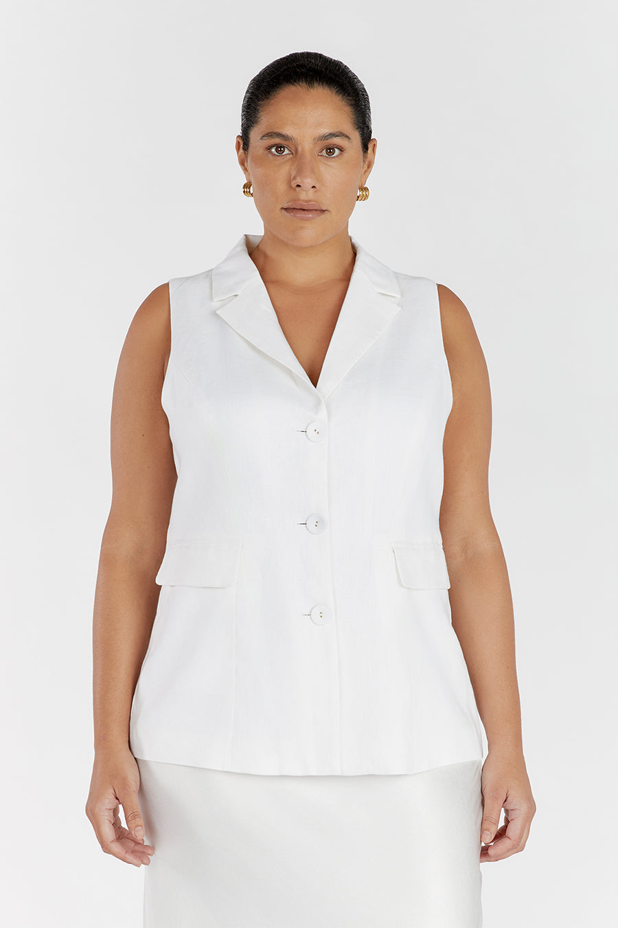 KRISTIN WHITE LINEN LONGLINE VEST
