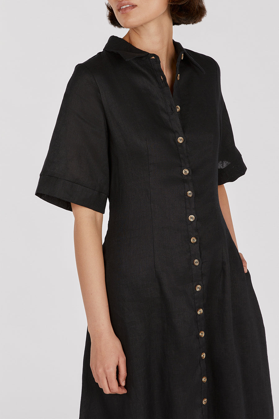 FRANNIE BLACK LINEN SHIRT DRESS