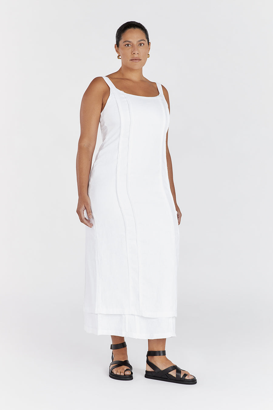 DULCE WHITE LINEN MIDI DRESS