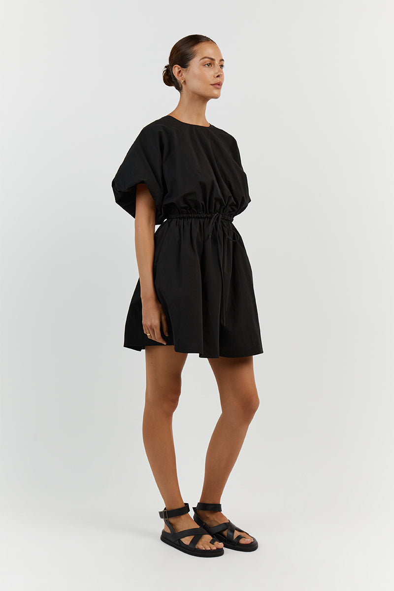 ELLA BLACK COTTON MINI DRESS