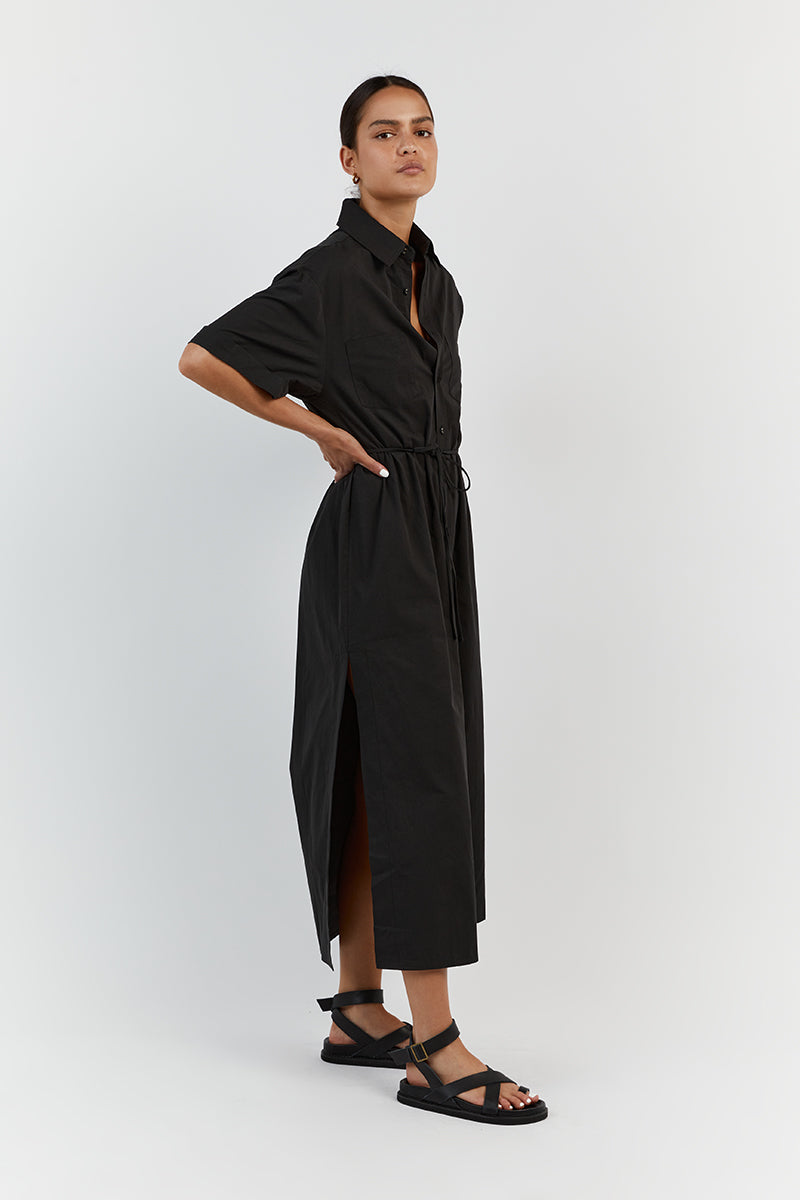MAXIE BLACK COTTON SHIRT DRESS