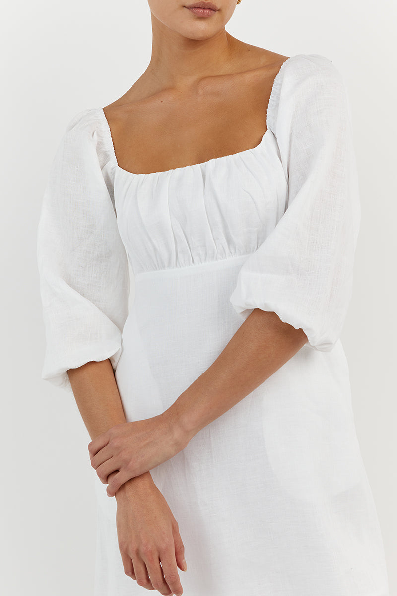 LILAH WHITE LINEN MINI DRESS