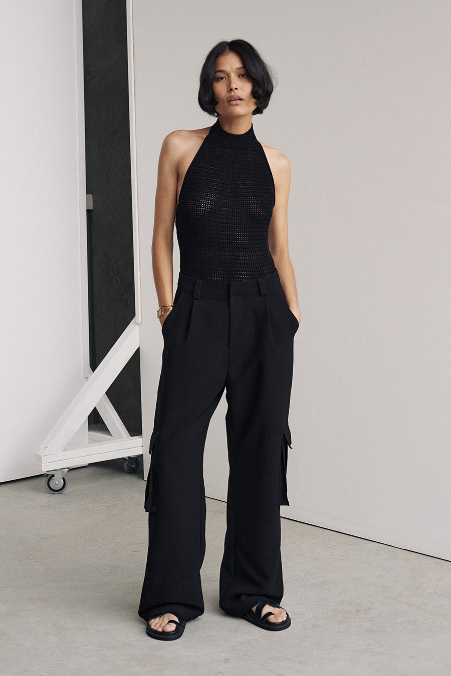 ZADIE BLACK CROCHET HALTER TOP
