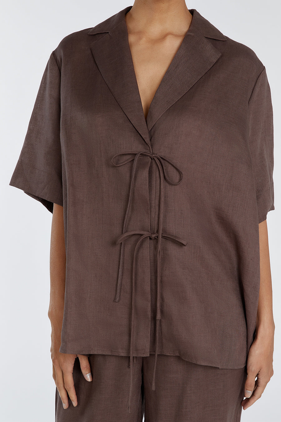 EMELIA CHOCOLATE LINEN WRAP SHIRT
