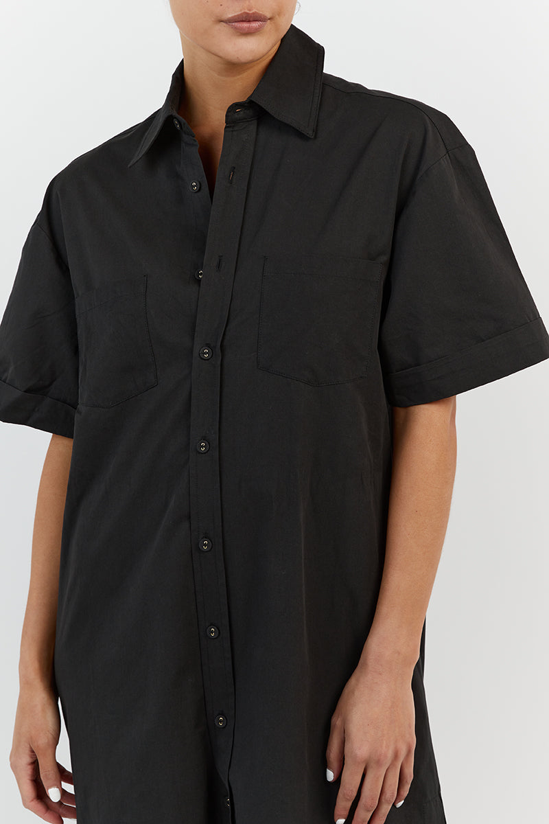 MAXIE BLACK COTTON SHIRT DRESS