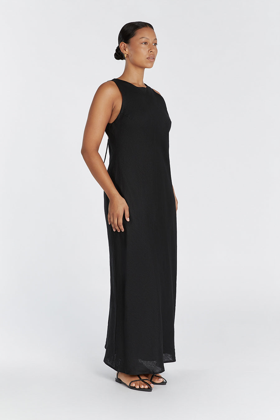 MERCURY BLACK LINEN MIDI DRESS