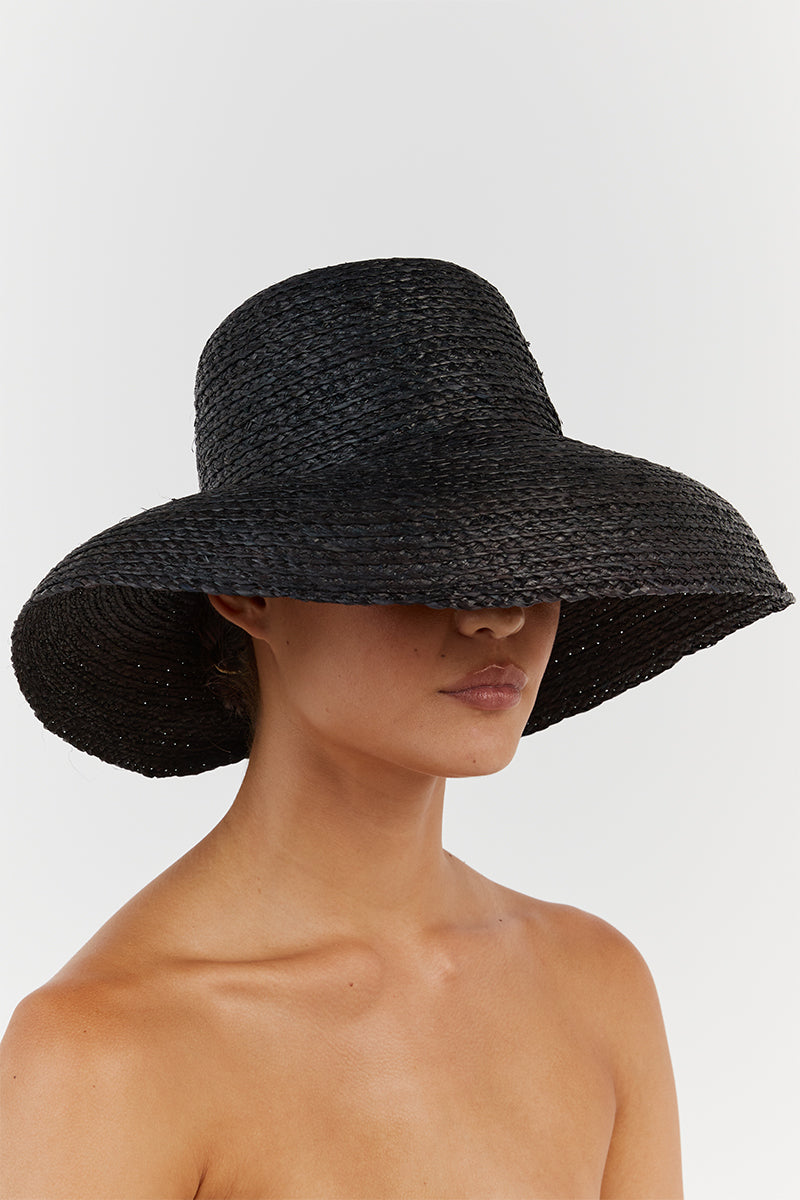 MILAN BLACK STRAW WIDE BRIM HAT