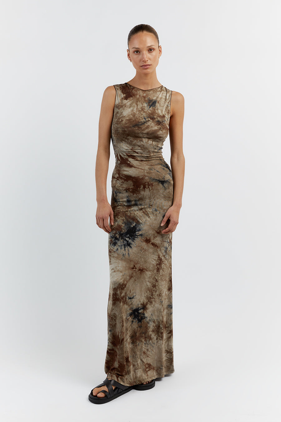 SAWYER TAUPE TIE DYE MIDI DRESS