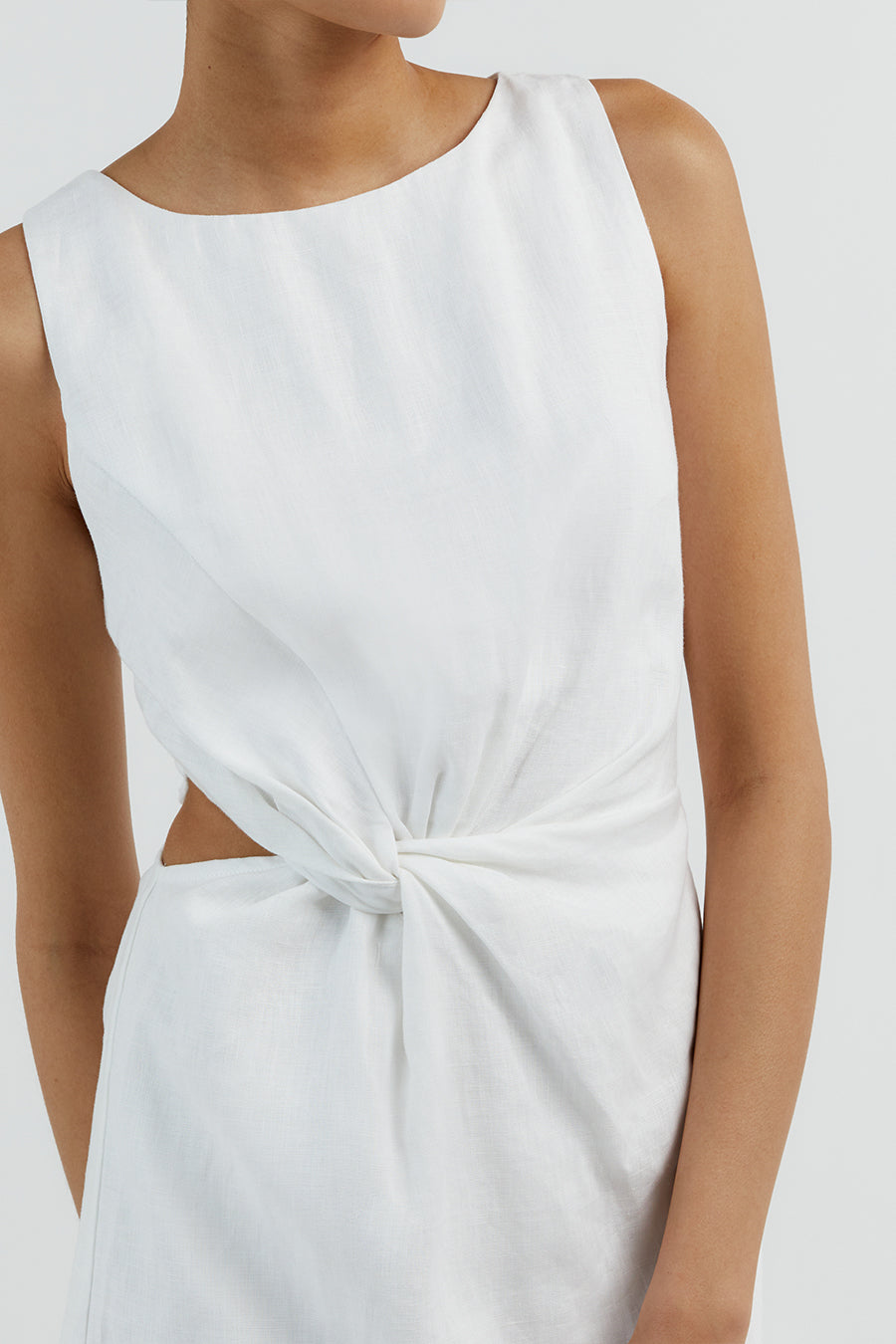 LEILANI WHITE LINEN MIDI DRESS