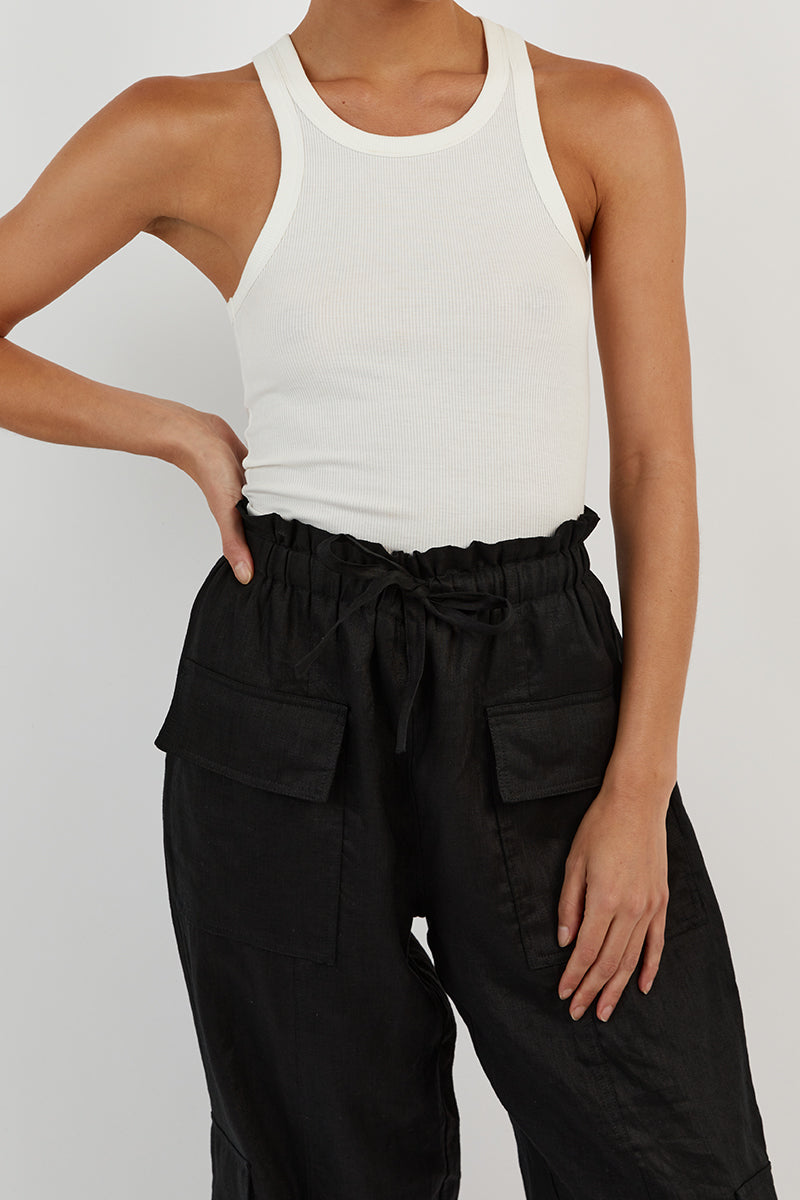 ISLA BLACK LINEN CARGO PANT
