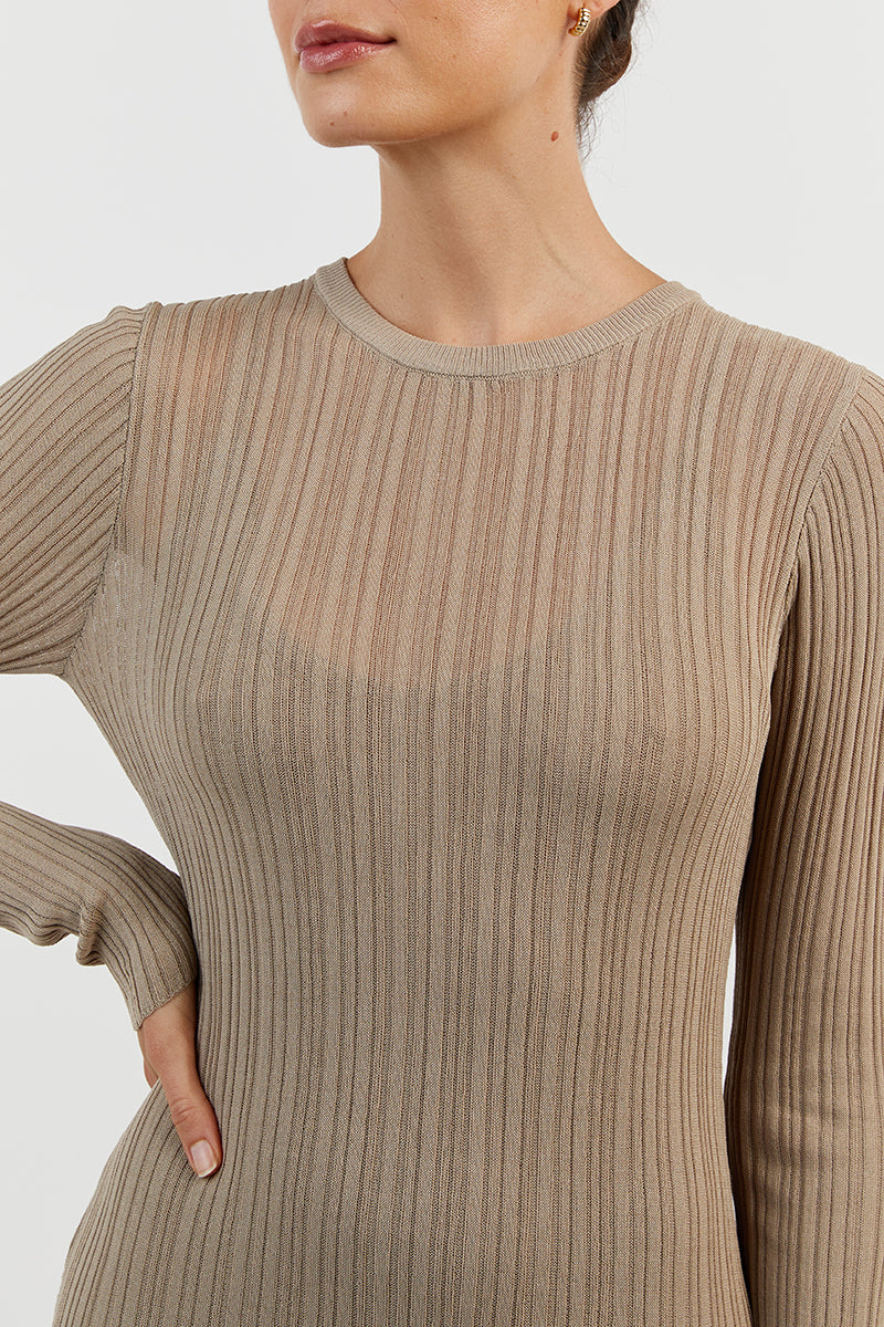HARPER TAUPE LONG SLEEVE KNIT DRESS