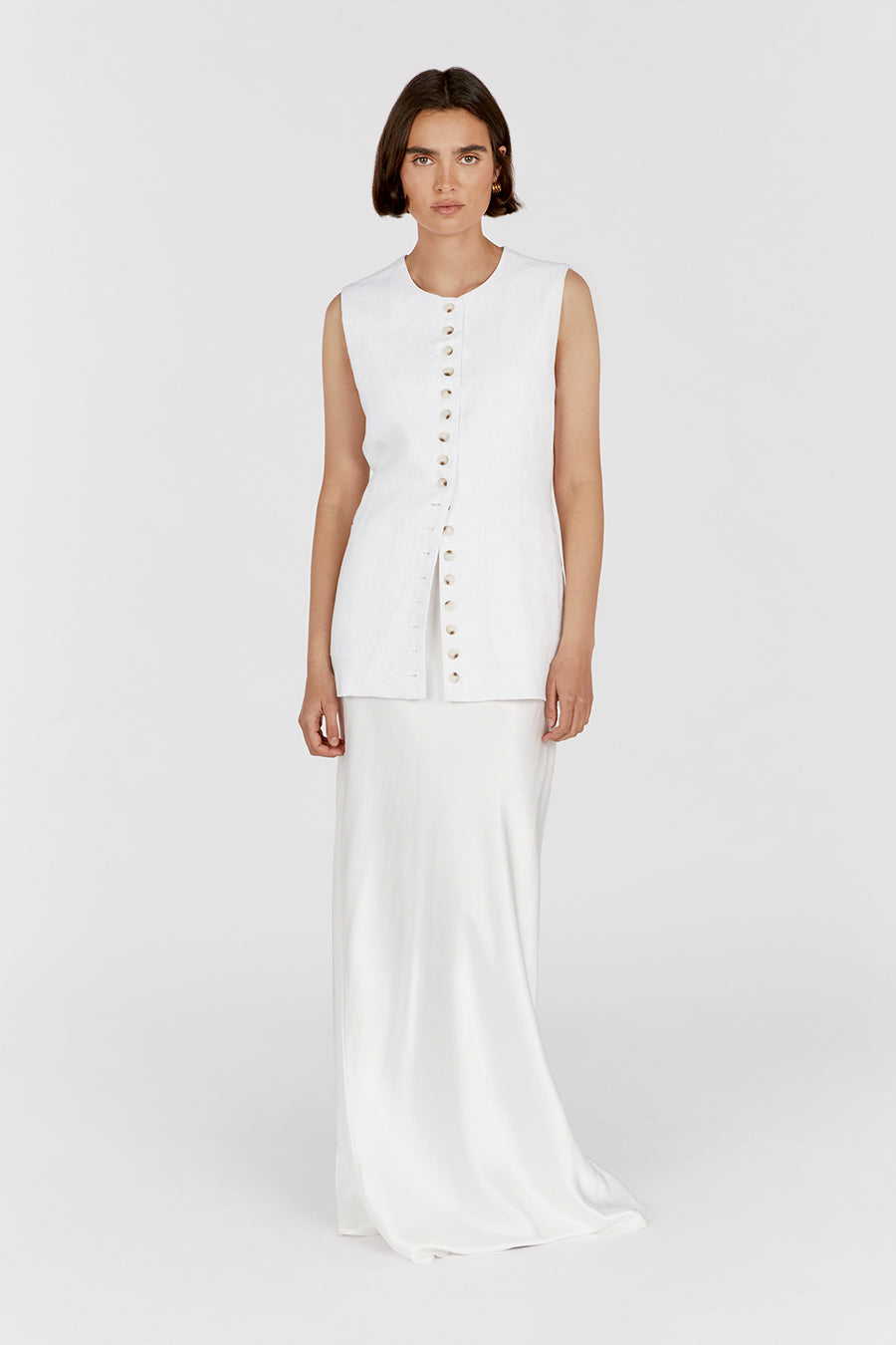 TILLY WHITE LINEN LONGLINE VEST