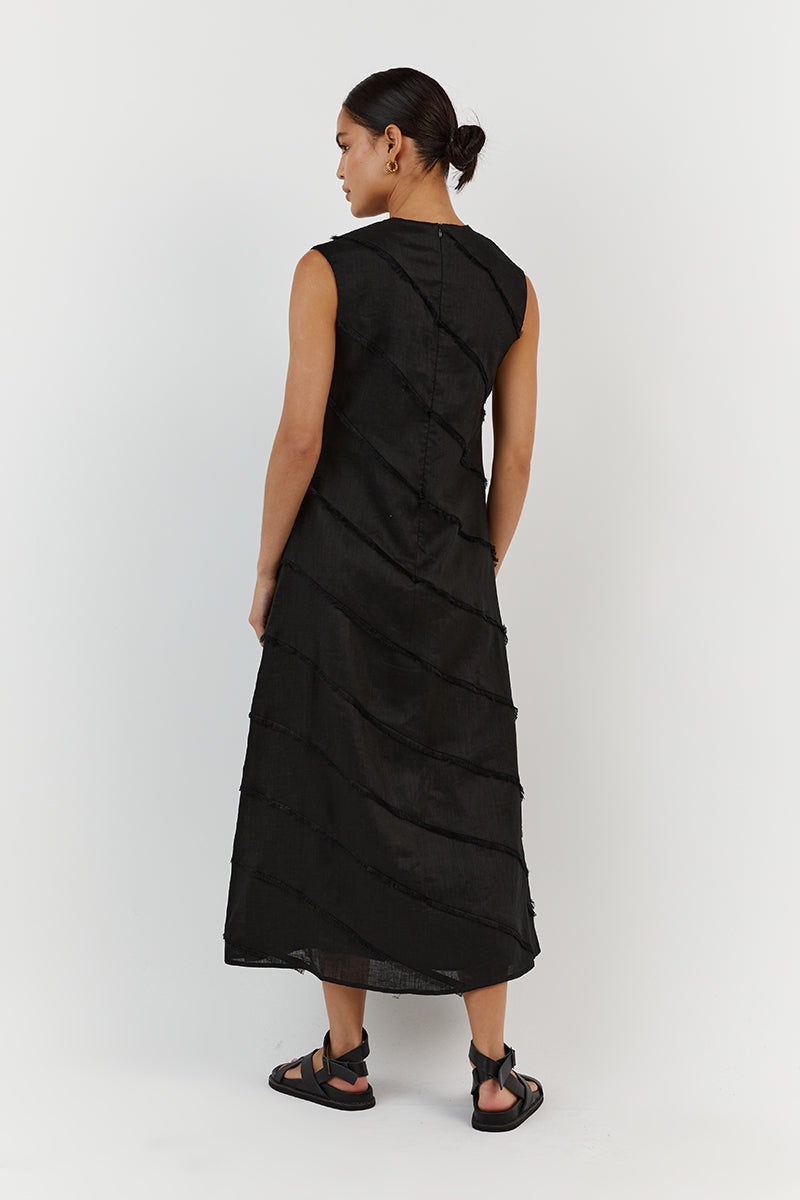 ALEXA BLACK LINEN MIDI DRESS