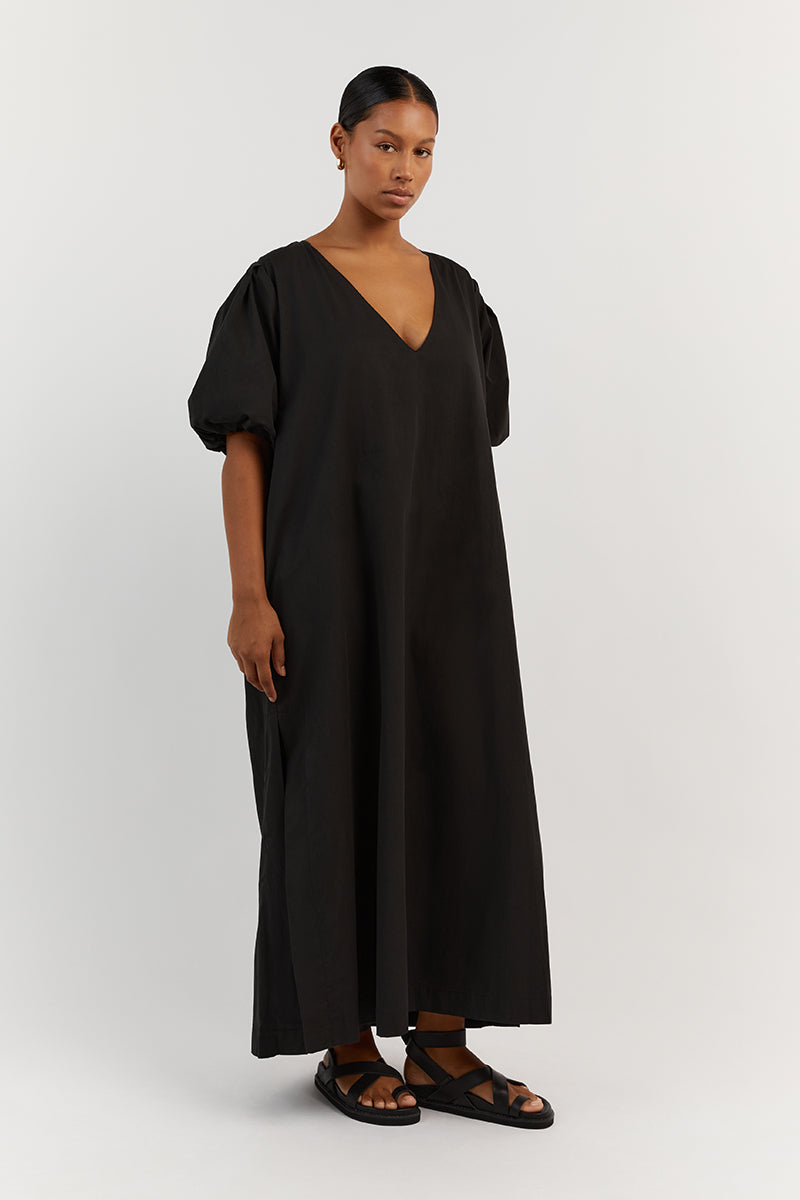 SKYLAR BLACK COTTON MIDI DRESS