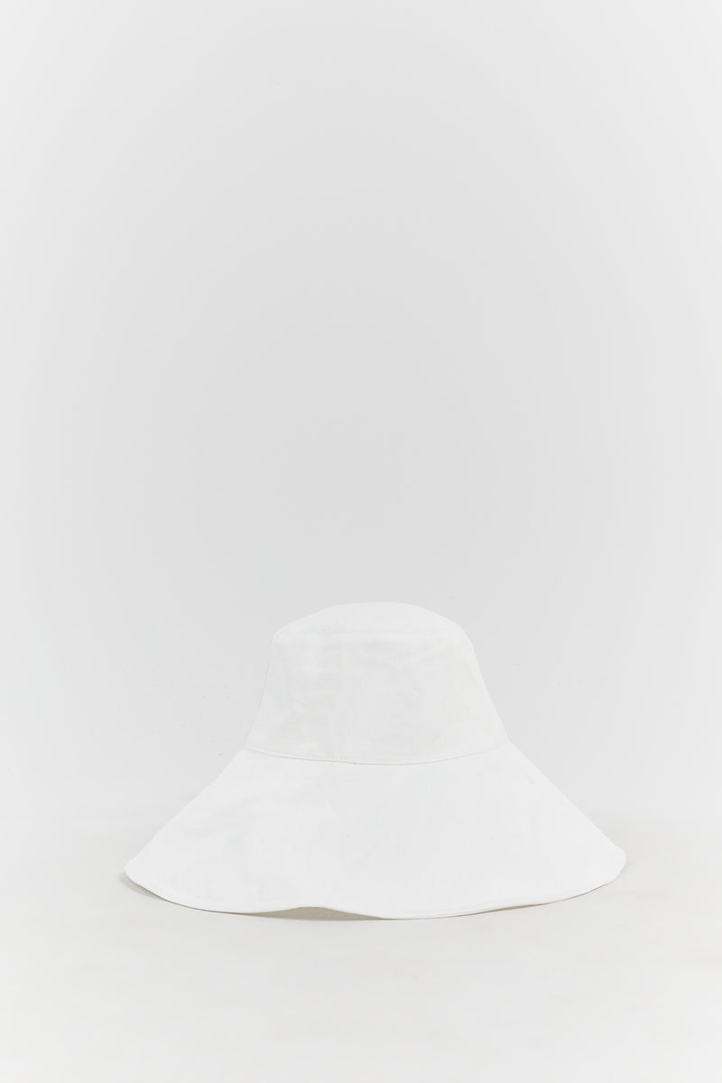 DIANA WHITE LINEN WIDE BRIM HAT
