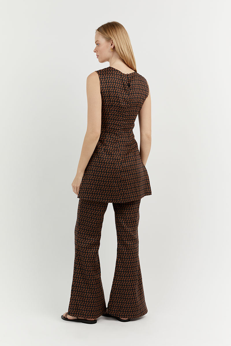 FAME BLACK CHOC GEO LINEN TUNIC