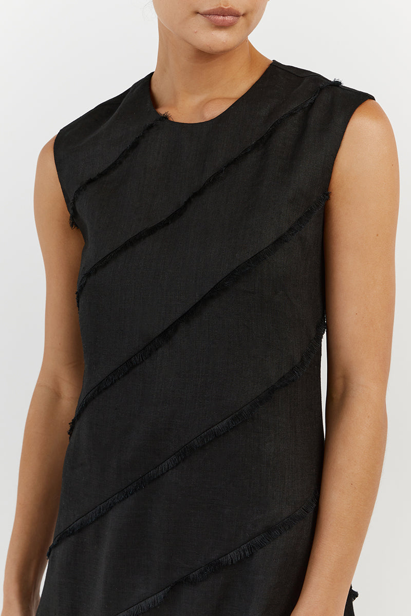 ALEXA BLACK LINEN MIDI DRESS
