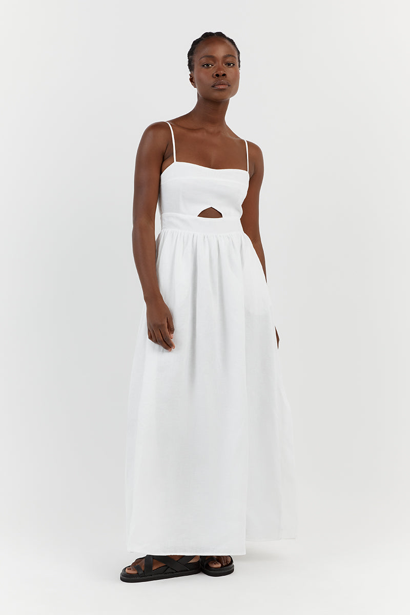 HARPER WHITE LINEN MIDI DRESS