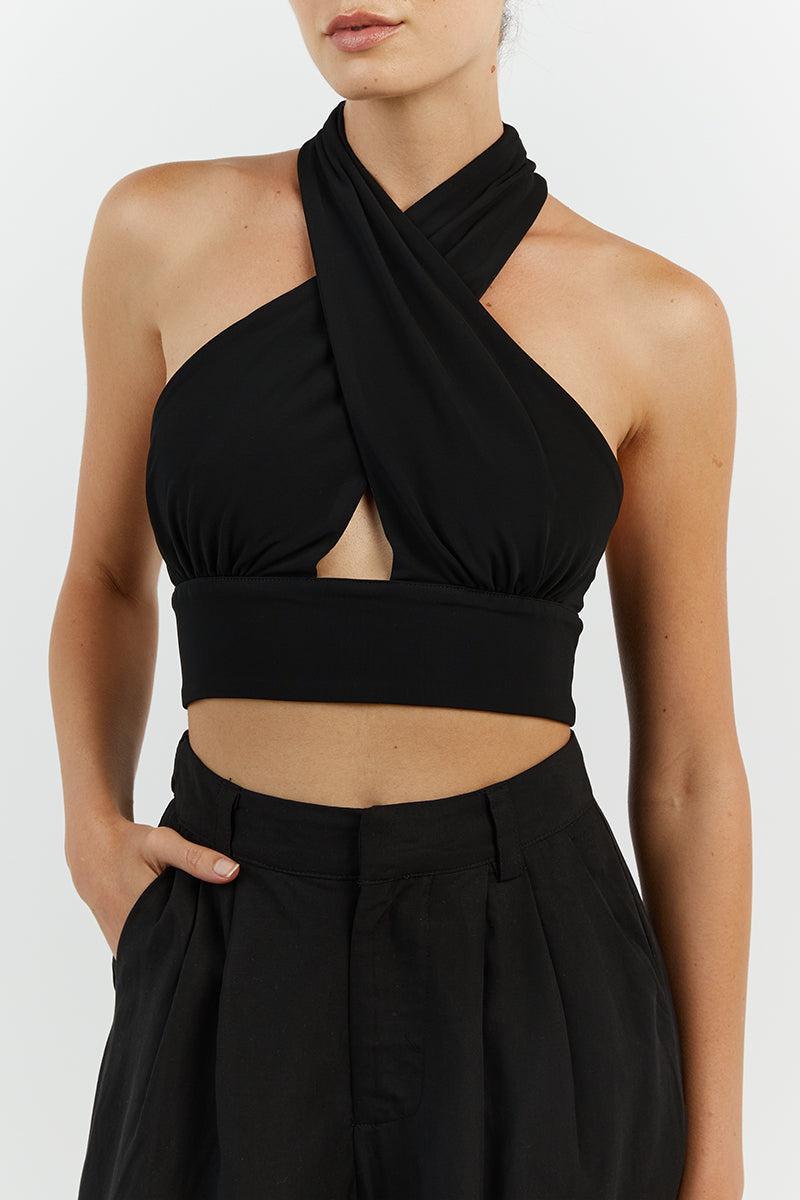 AMALFI BLACK HALTER CROP TOP