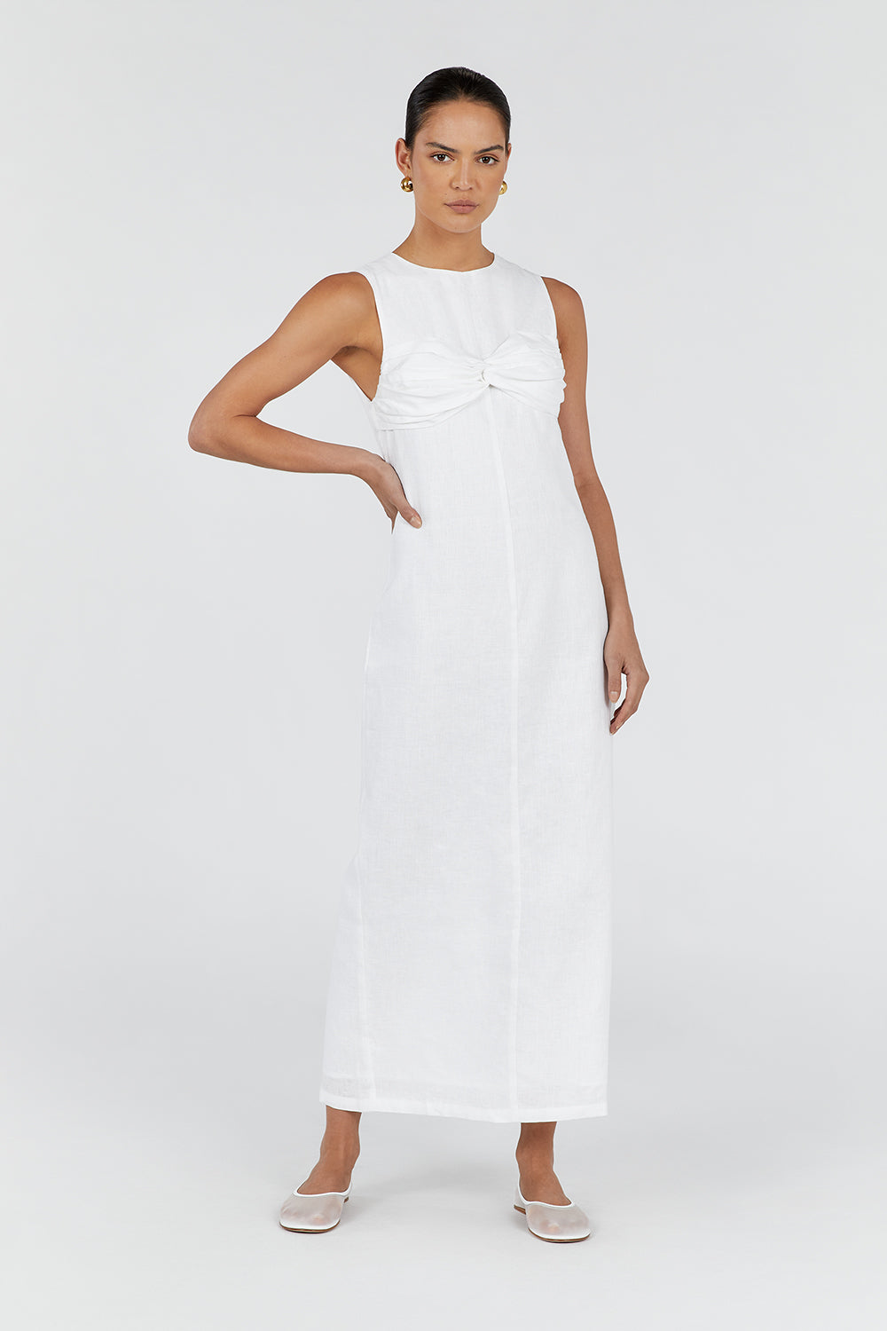 BERTIE WHITE LINEN MIDI DRESS