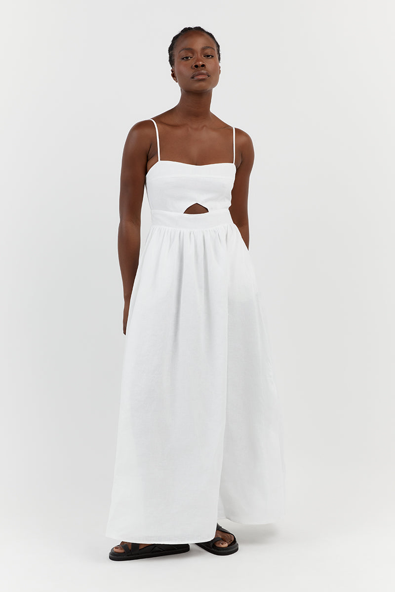 HARPER WHITE LINEN MIDI DRESS