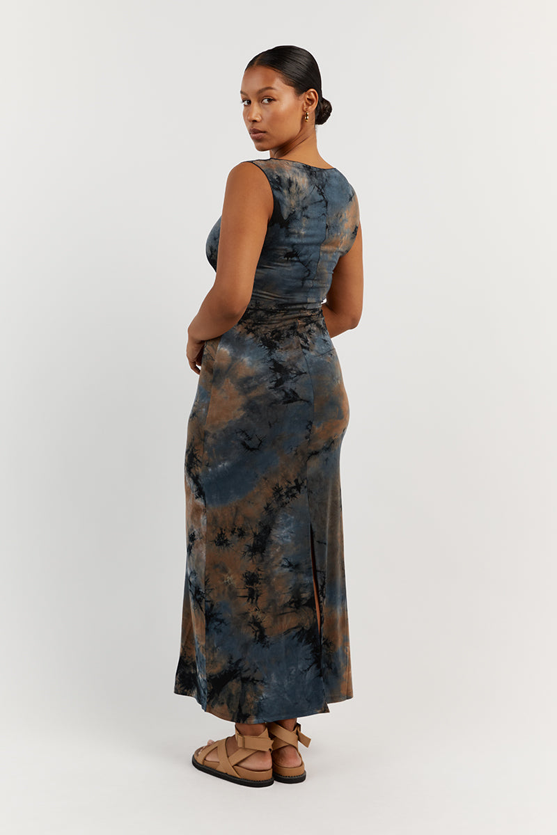 MILLEN BLUE TIE DYE MIDI DRESS