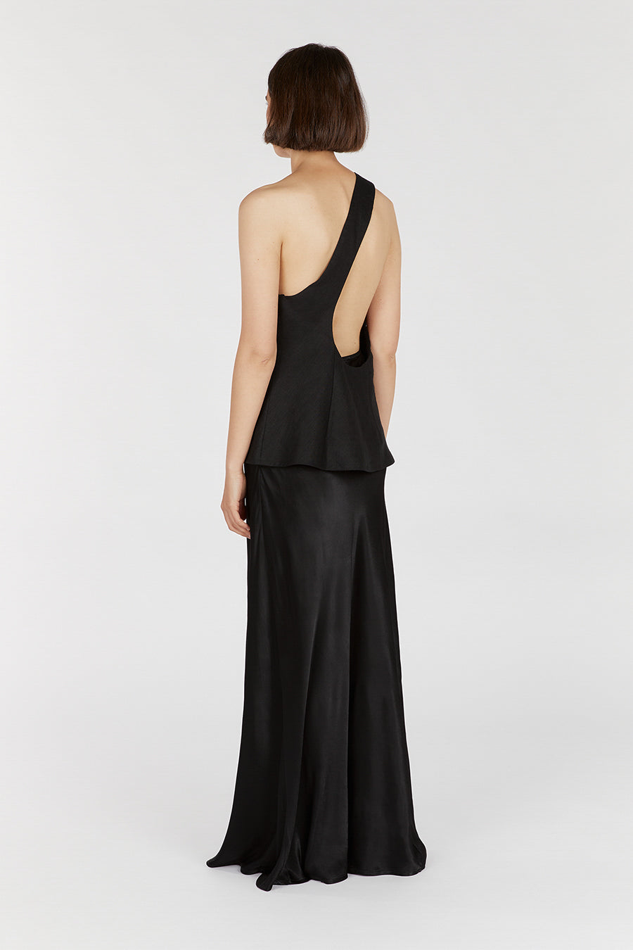 ADDISON BLACK LINEN ASYMMETRIC TOP