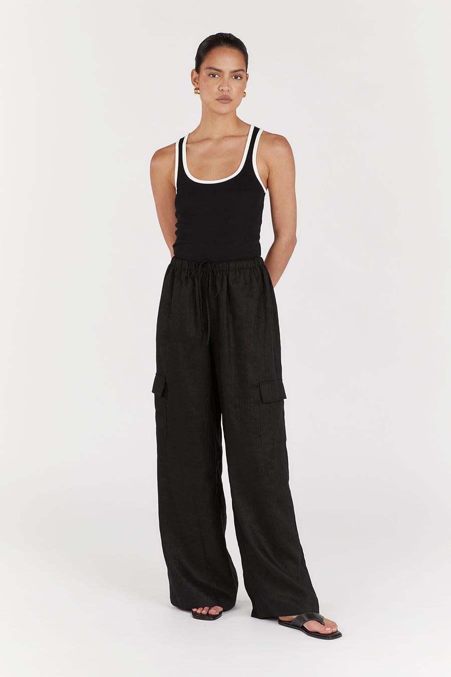INGRID BLACK LINEN CARGO PANT