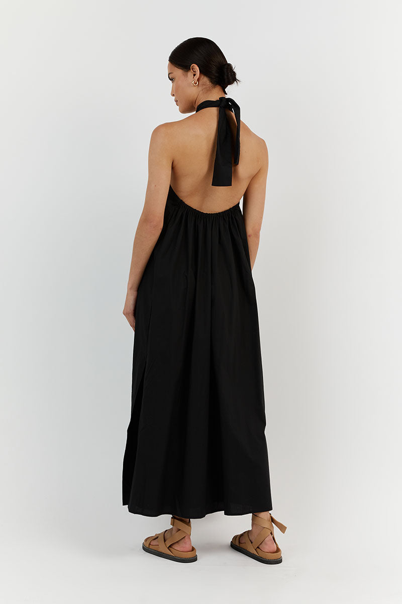 OLIVIA BLACK COTTON MIDI DRESS