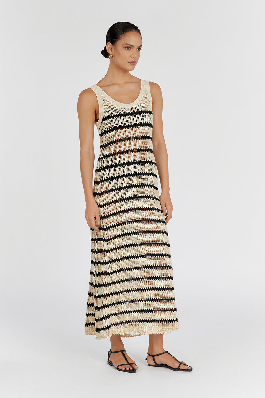 MARGOT WHEAT STRIPE KNIT MIDI DRESS