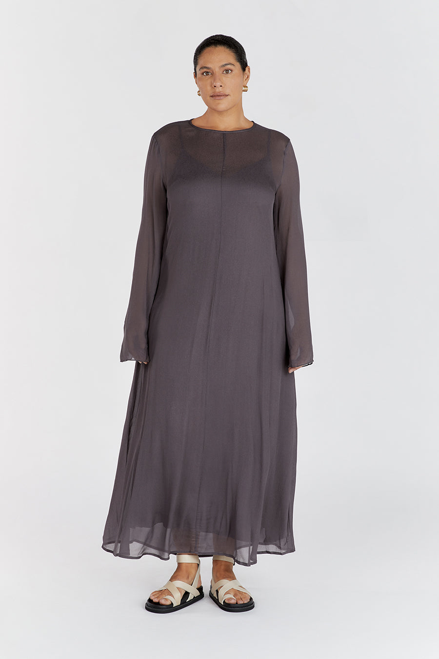 MARI EGGPLANT LONG SLEEVED DRESS