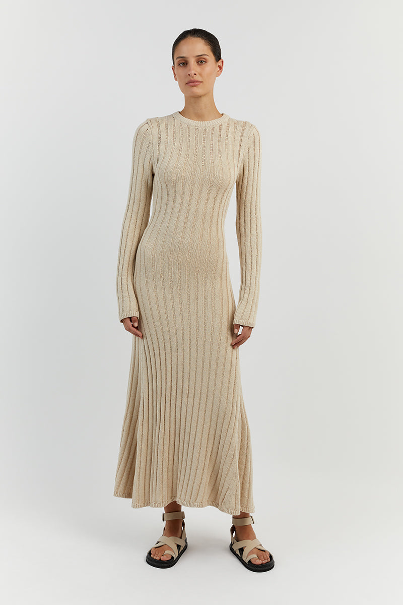 STEVIE NATURAL LONG SLEEVE MAXI DRESS