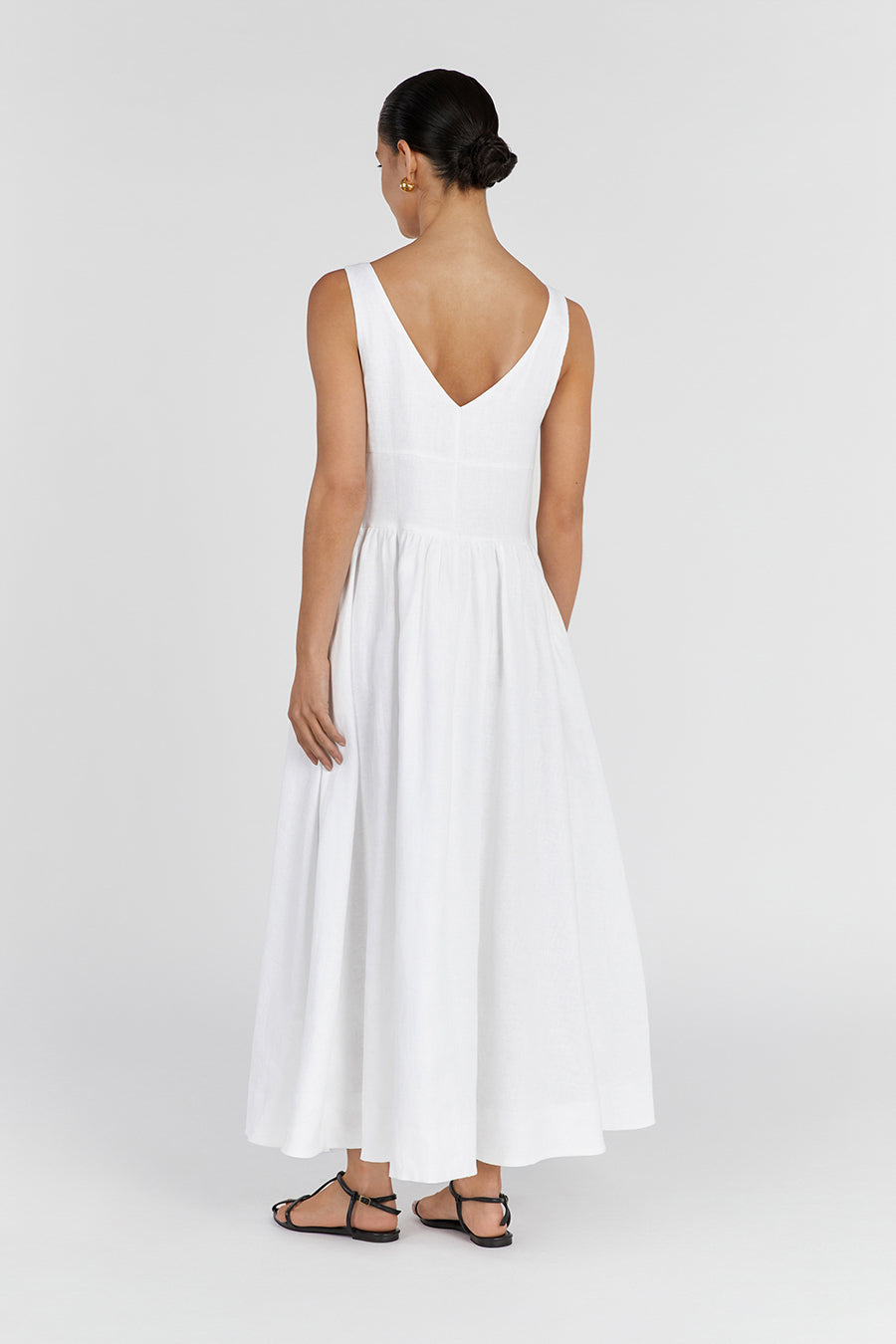 ARLO WHITE V NECK LINEN MAXI DRESS