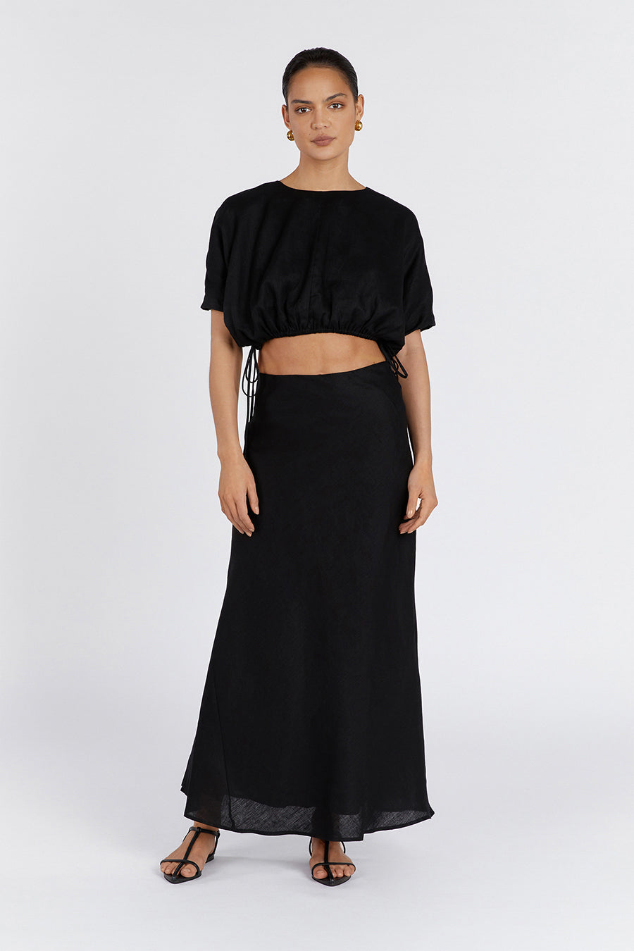 GEORGIA BLACK LINEN CROP TOP
