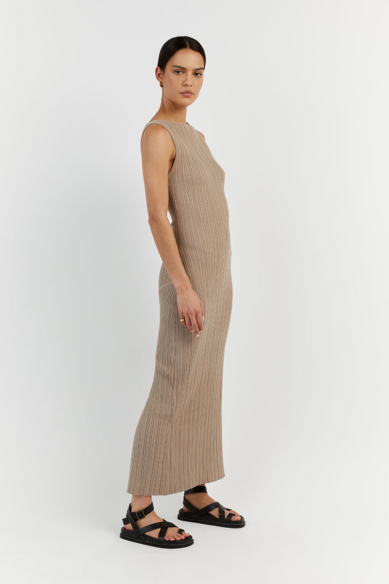SIENNA TAUPE KNIT MIDI DRESS