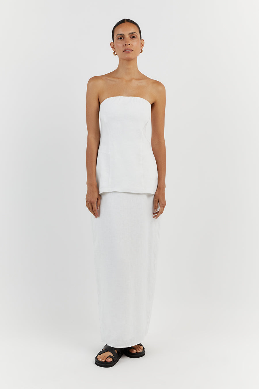 LARA WHITE LINEN STRAPLESS TOP