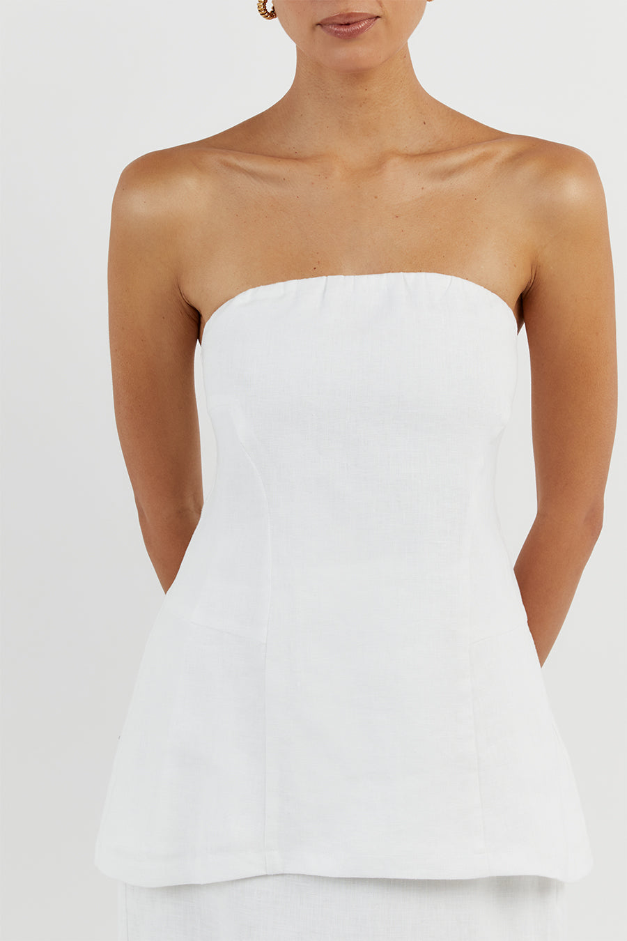 LARA WHITE LINEN STRAPLESS TOP