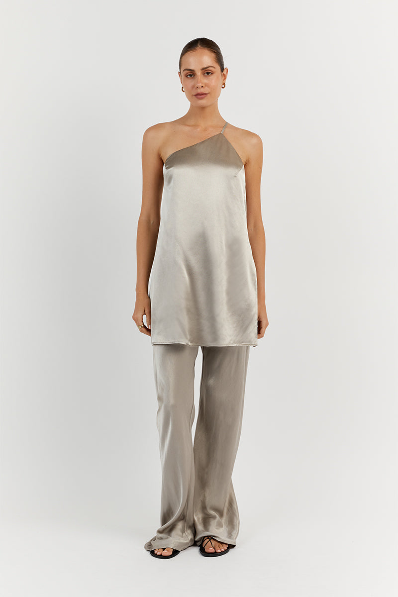 RIO PEWTER ONE SHOULDER TUNIC TOP