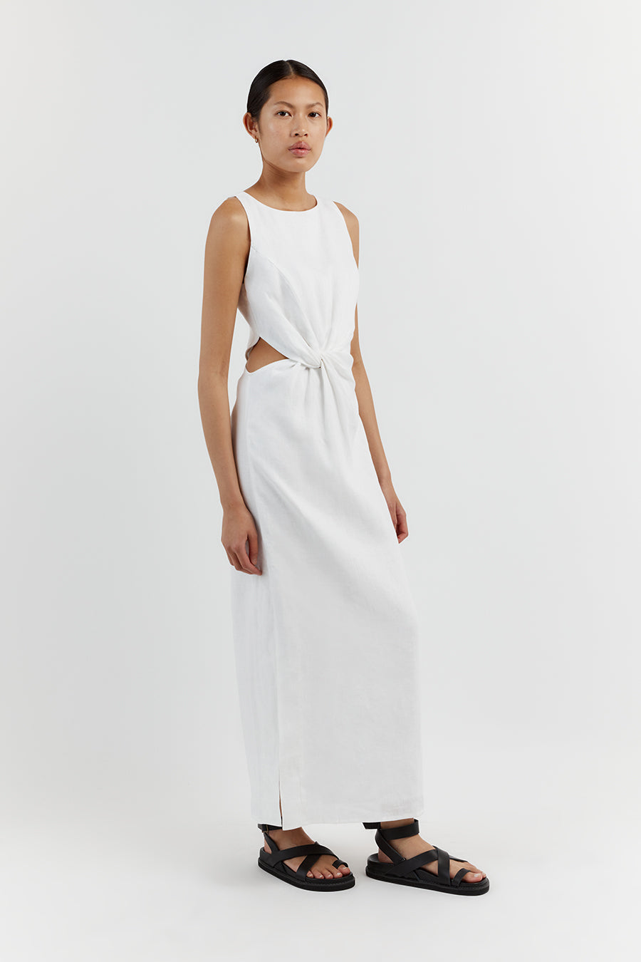 LEILANI WHITE LINEN MIDI DRESS