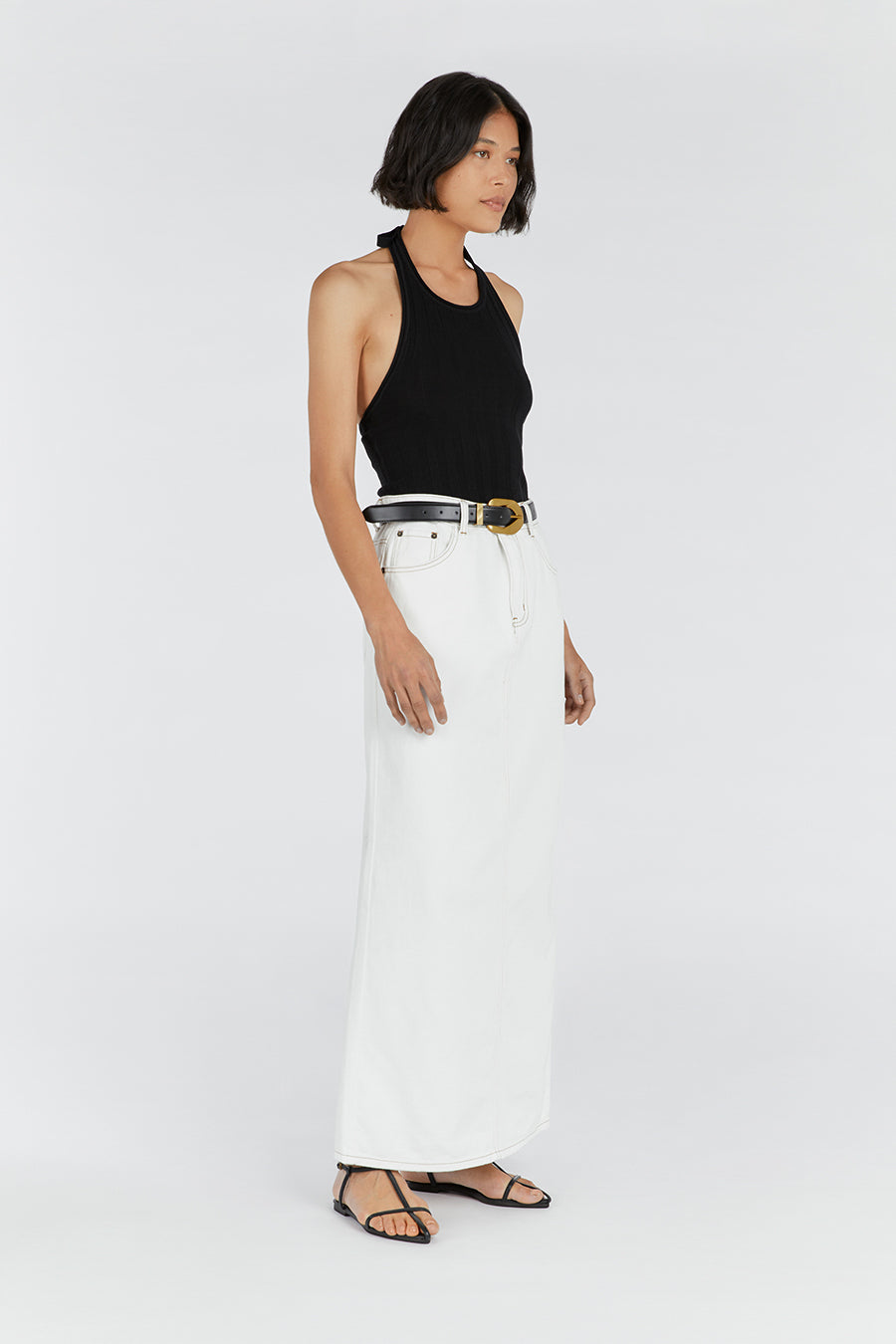 JOPLIN OFF WHITE DENIM MIDI SKIRT