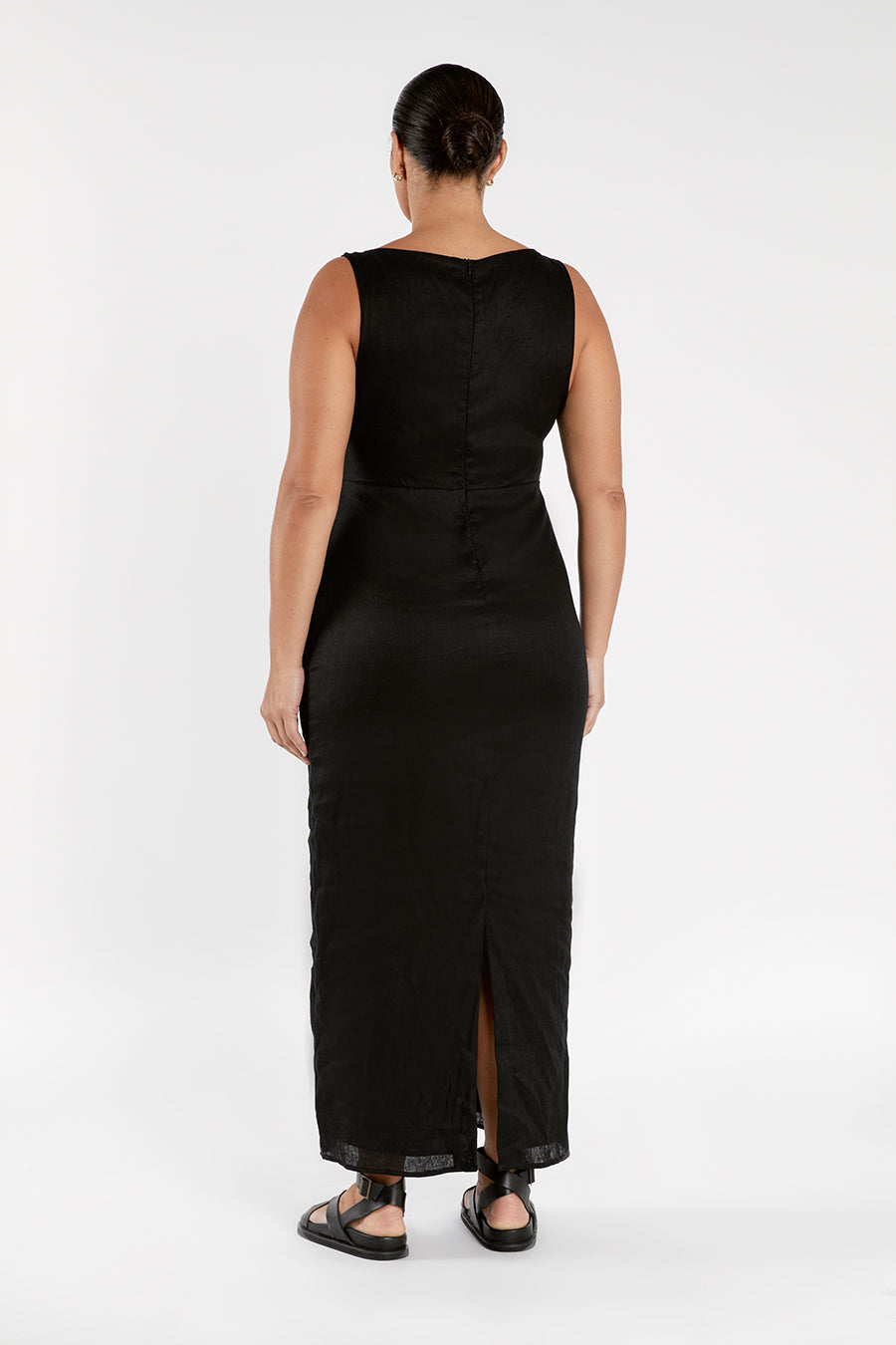 TYLA BLACK LINEN MIDI DRESS