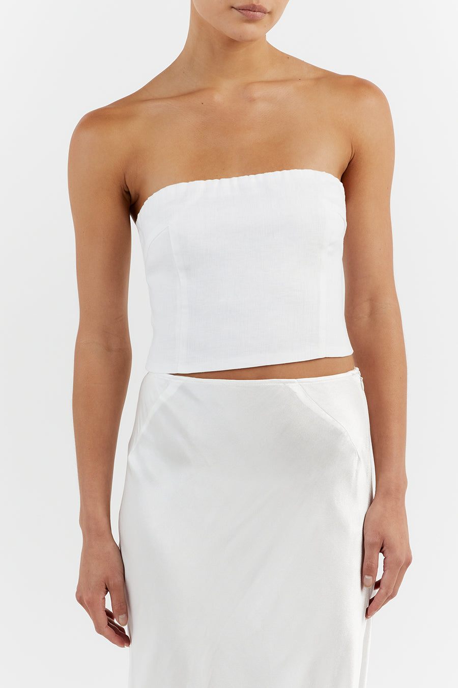 LILY WHITE LINEN STRAPLESS TOP