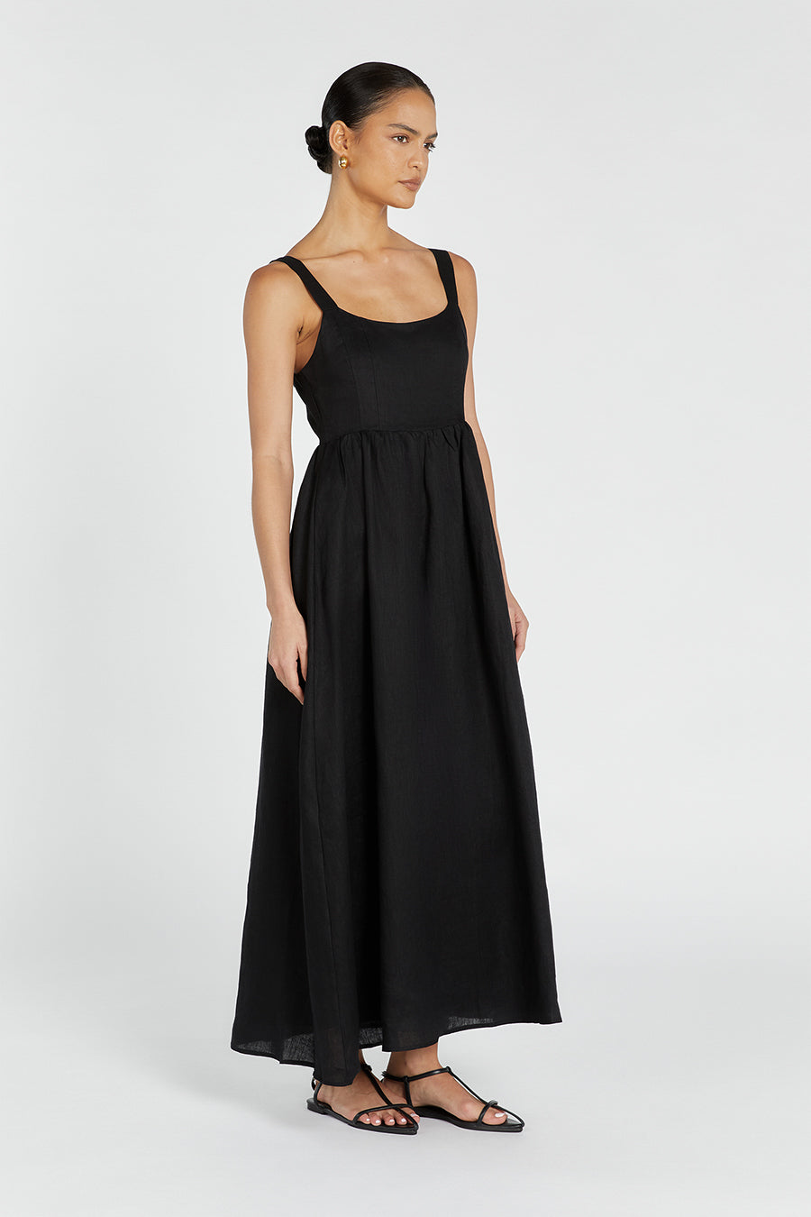 SPENCER BLACK LINEN MIDI DRESS