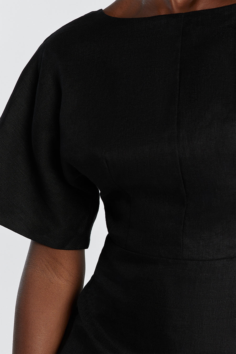 LYNDAL BLACK LINEN MIDI DRESS