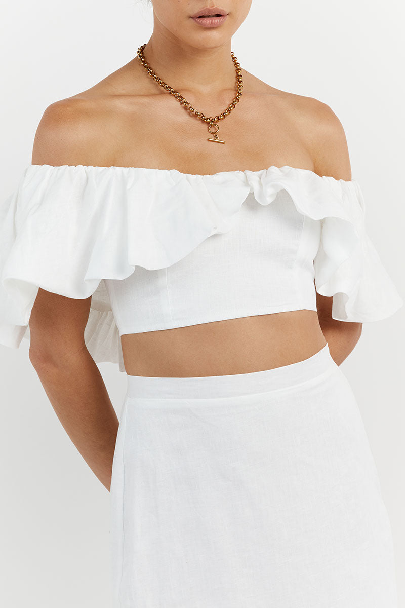 ISABELLE WHITE LINEN TOP