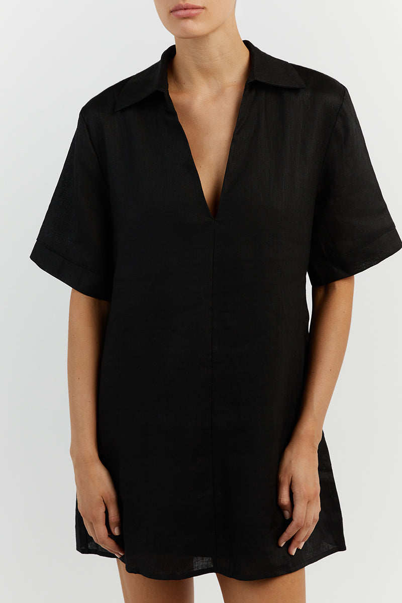 CANDICE BLACK LINEN SMOCK DRESS