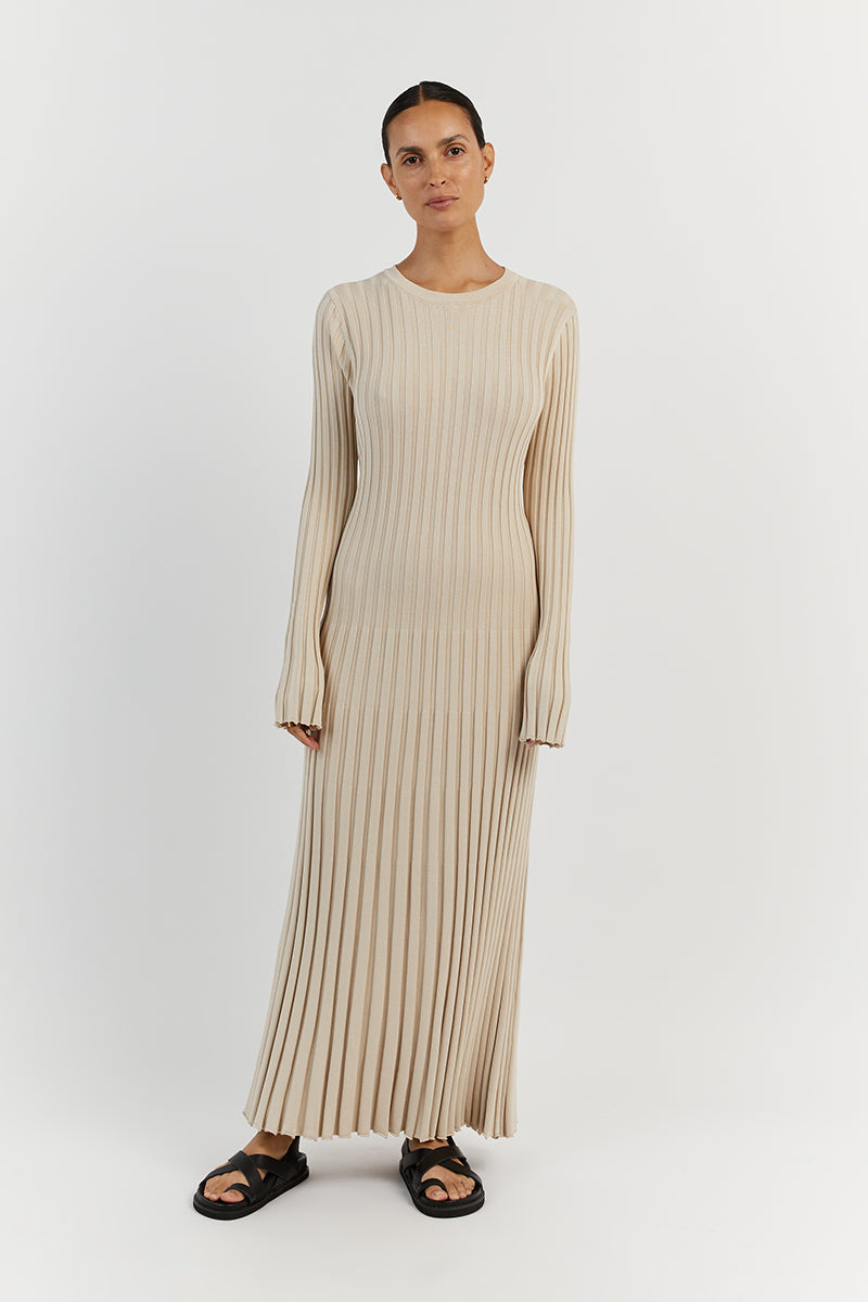 ADA STONE LONG SLEEVE MIDI DRESS